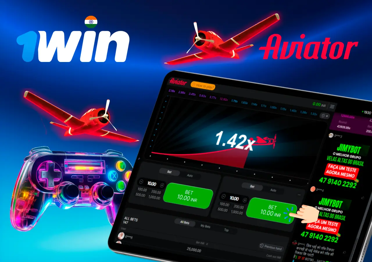 aviator crash game in progress with colorful game controller and bet options